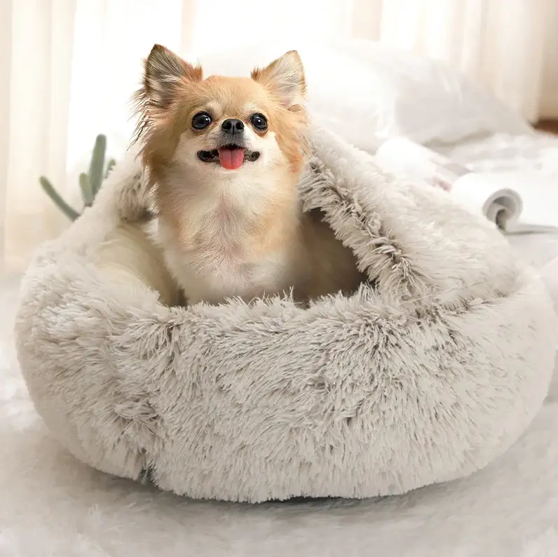 Calming Pet Cocoon Bed, Dog, Front View, Gray Color